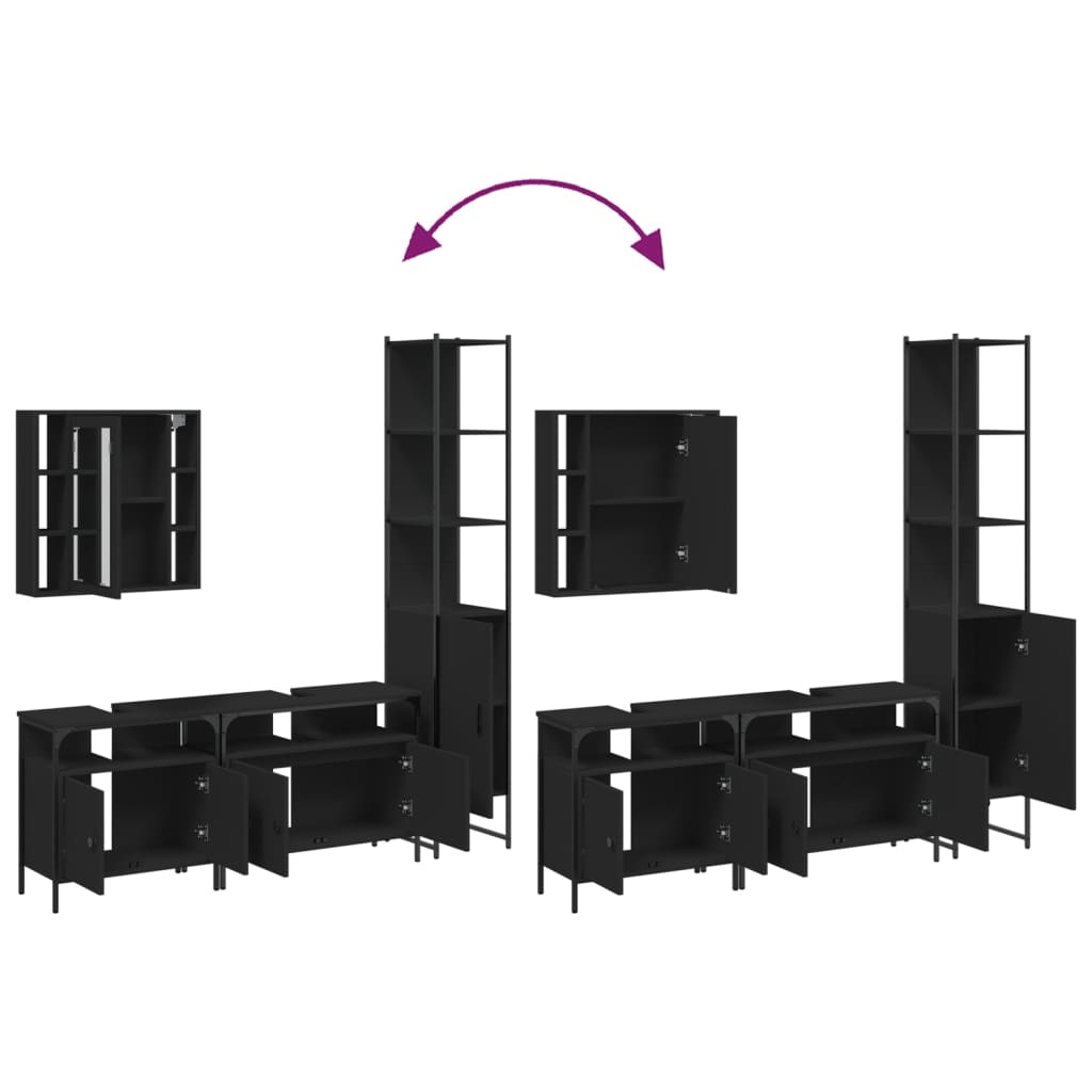 4-piece bathroom furniture set black wood-based material