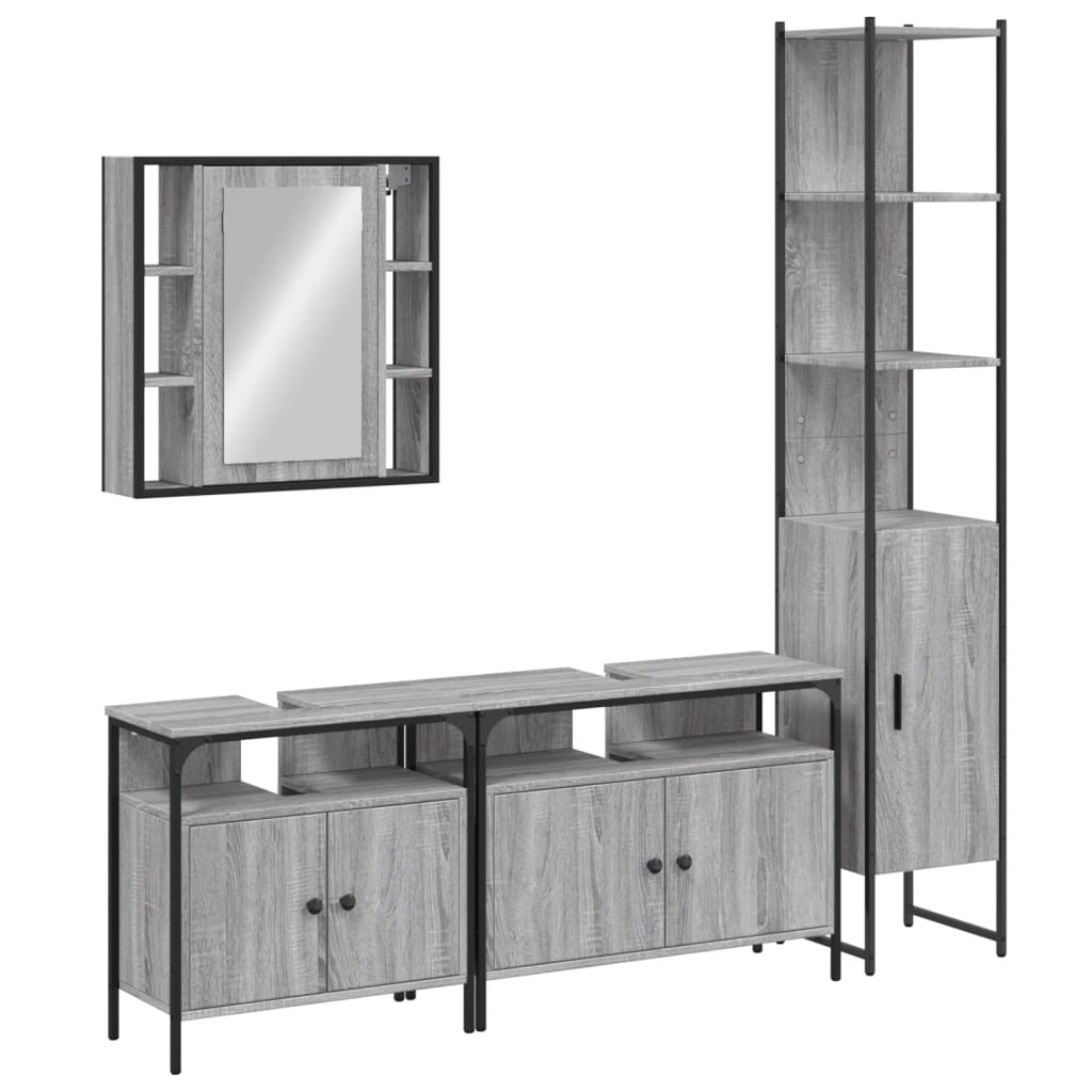 4-piece bathroom furniture set, grey Sonoma wood-based material