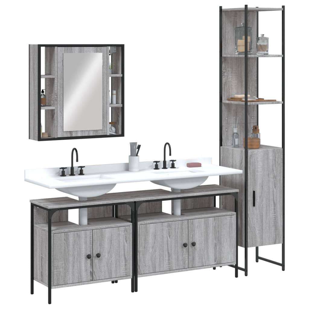 4-piece bathroom furniture set, grey Sonoma wood-based material
