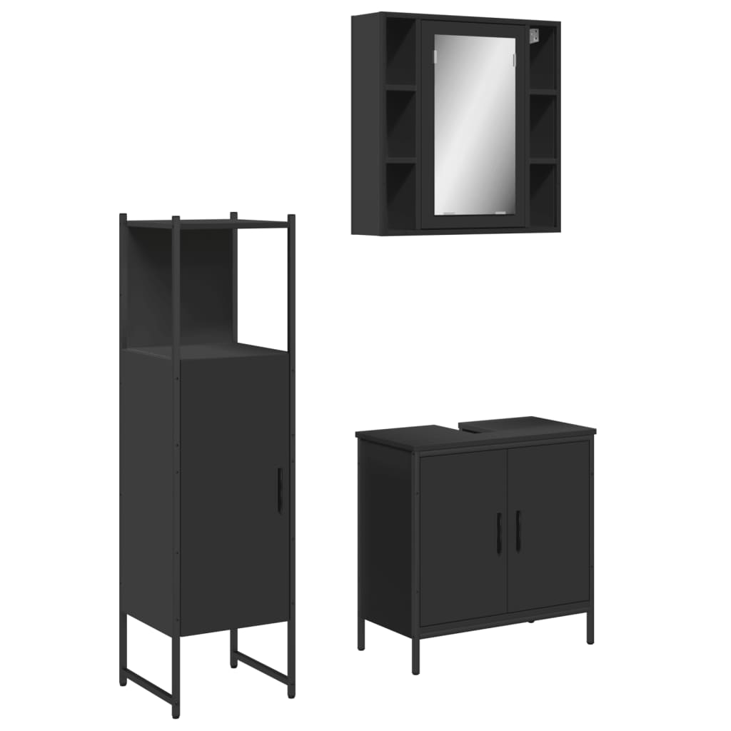 3-piece bathroom furniture set black wood-based material