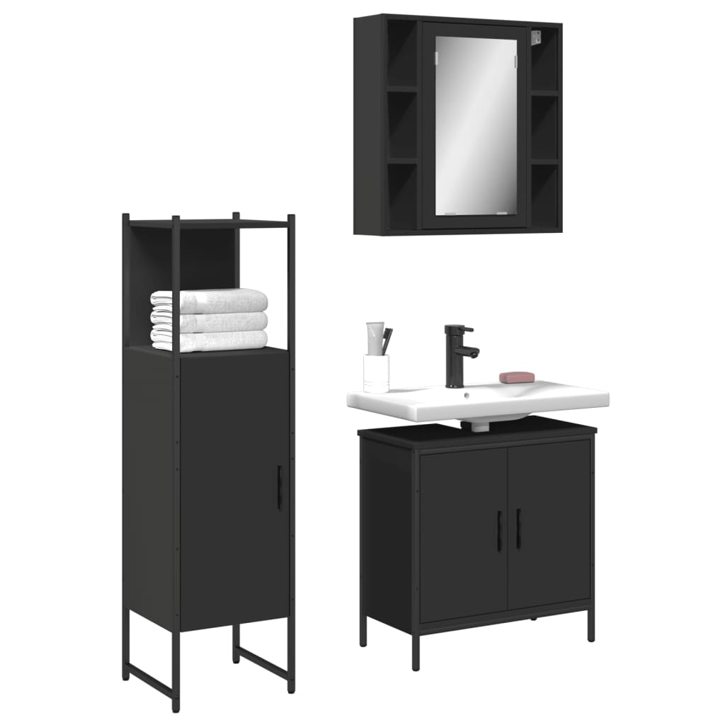 3-piece bathroom furniture set black wood-based material