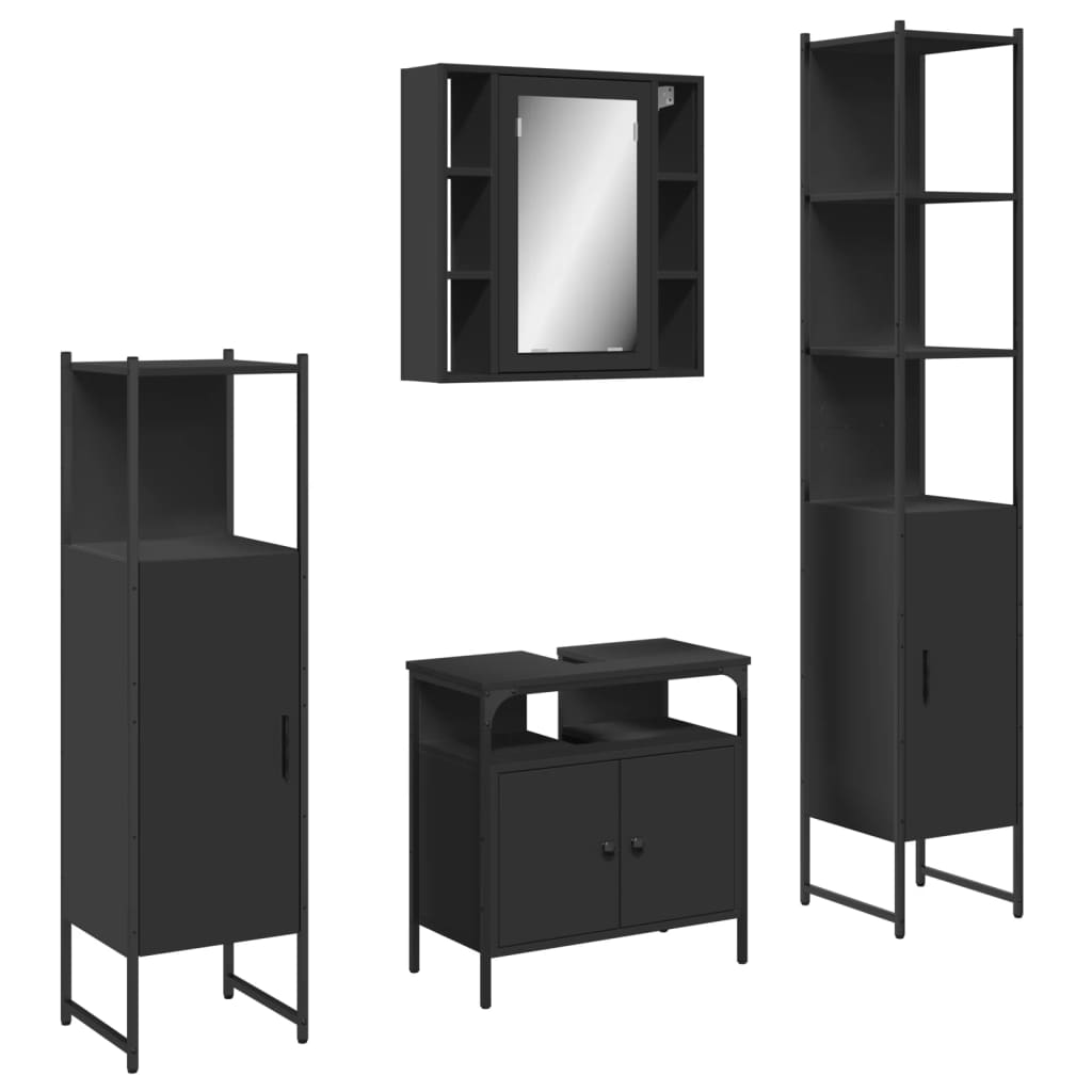 4-piece bathroom furniture set black wood-based material