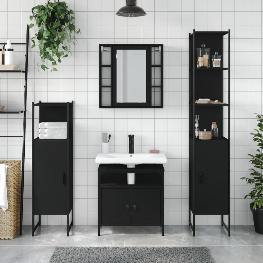 4-piece bathroom furniture set black wood-based material