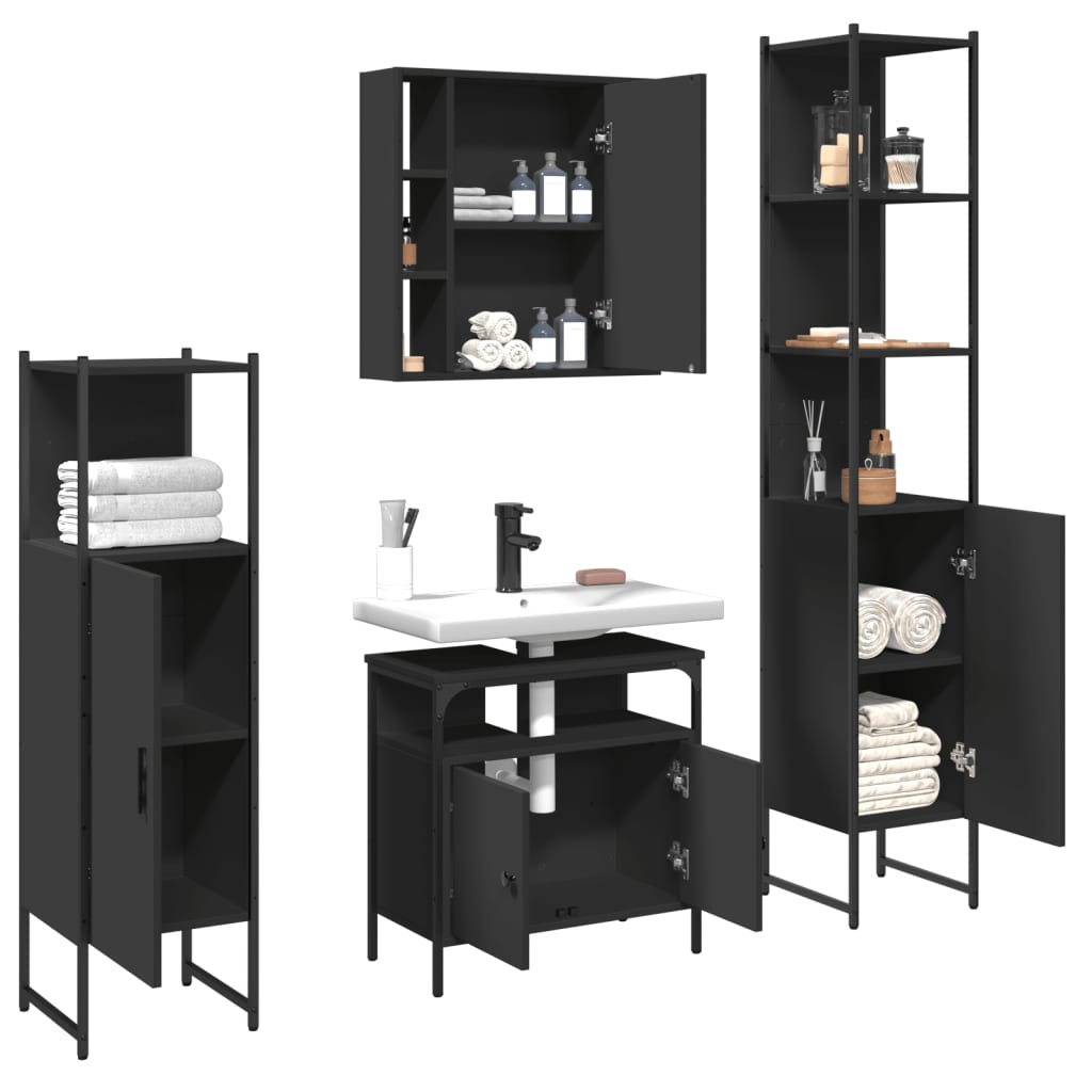 4-piece bathroom furniture set black wood-based material