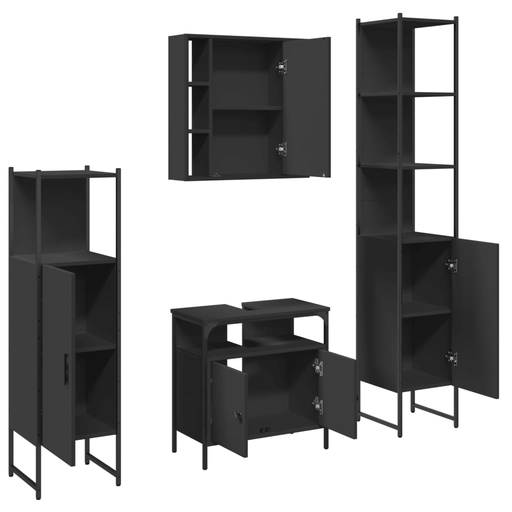 4-piece bathroom furniture set black wood-based material
