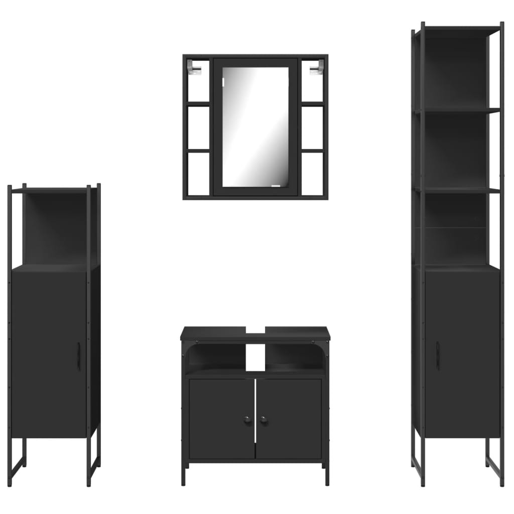 4-piece bathroom furniture set black wood-based material