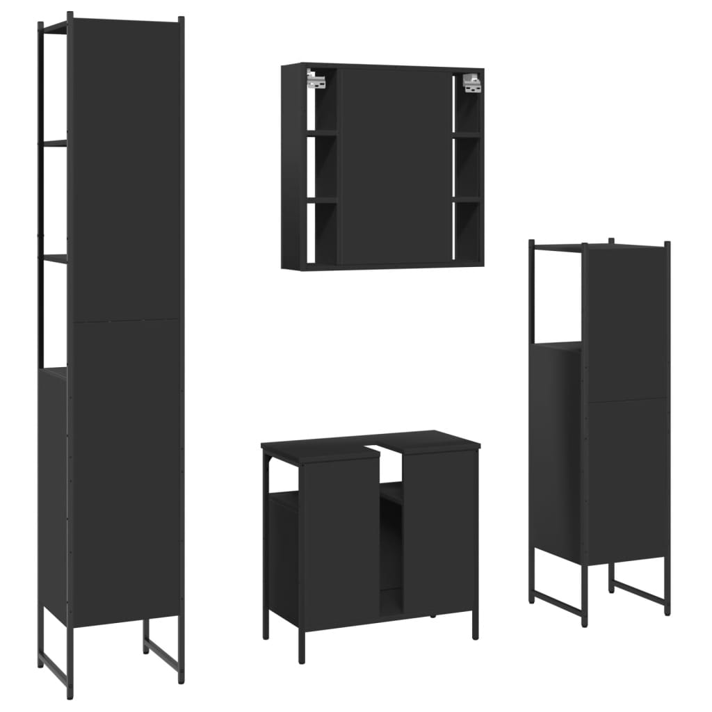 4-piece bathroom furniture set black wood-based material