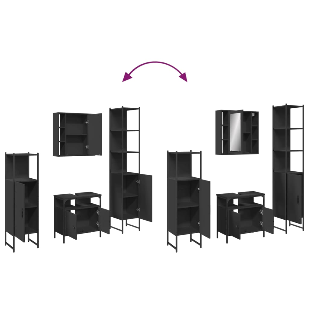4-piece bathroom furniture set black wood-based material