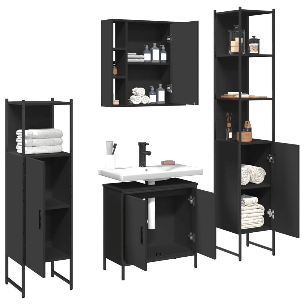 4-tlg. Badmöbel-Set Schwarz Holzwerkstoff
