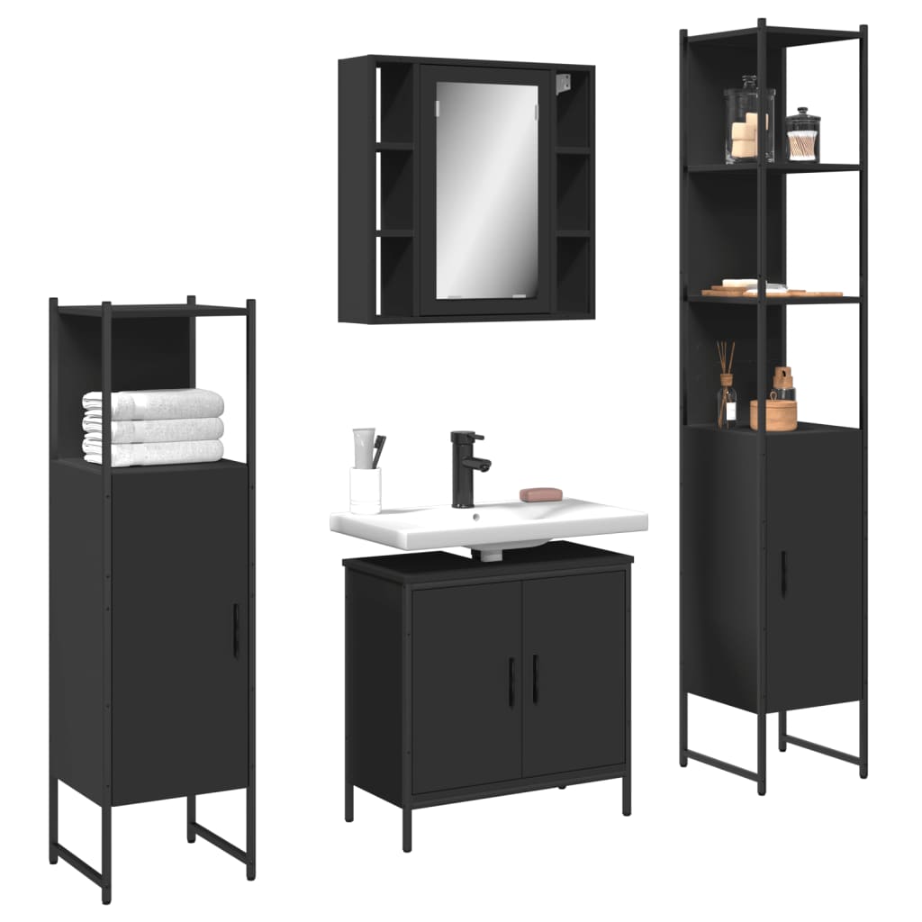 4-tlg. Badmöbel-Set Schwarz Holzwerkstoff