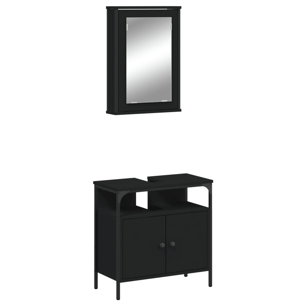 2-piece bathroom furniture set black wood material