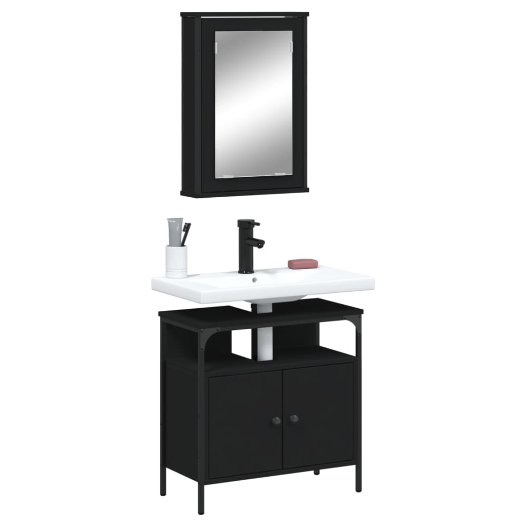 2-piece bathroom furniture set black wood material