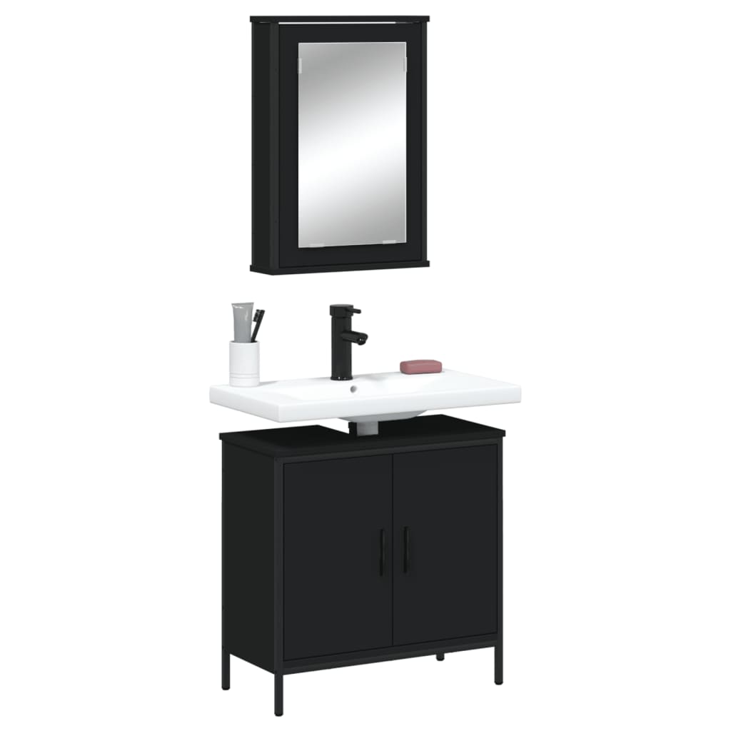 2-piece bathroom furniture set black wood material