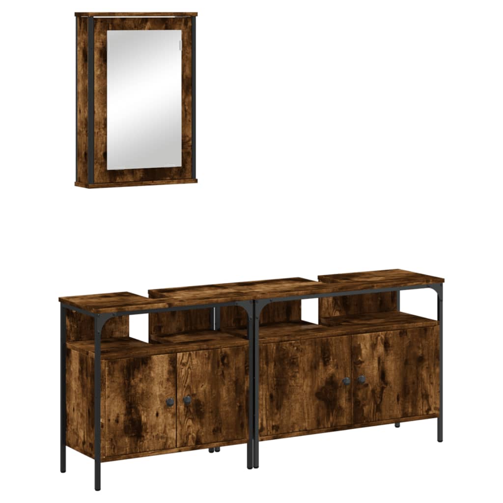 3-piece bathroom furniture set smoked oak wood material
