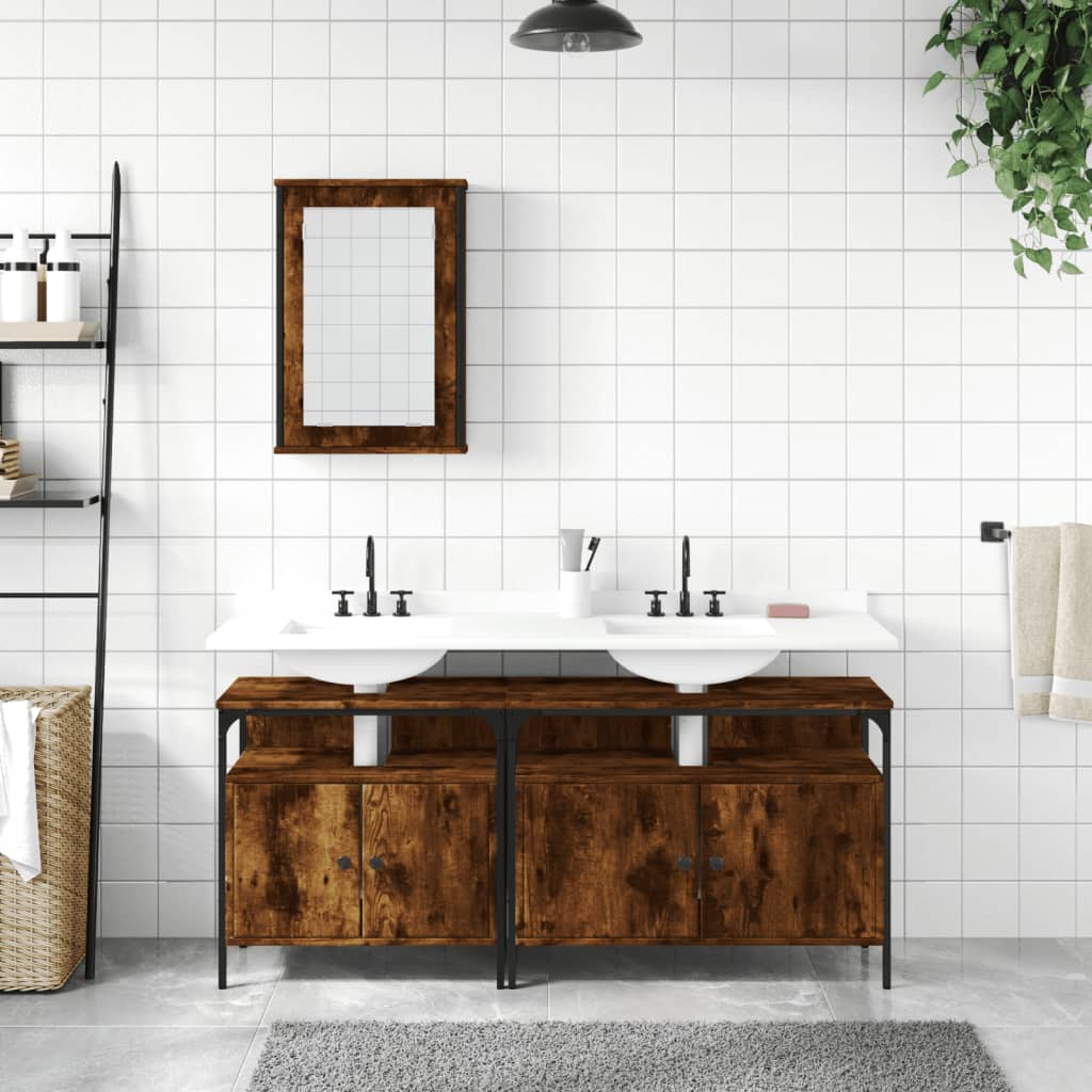 3-piece bathroom furniture set smoked oak wood material