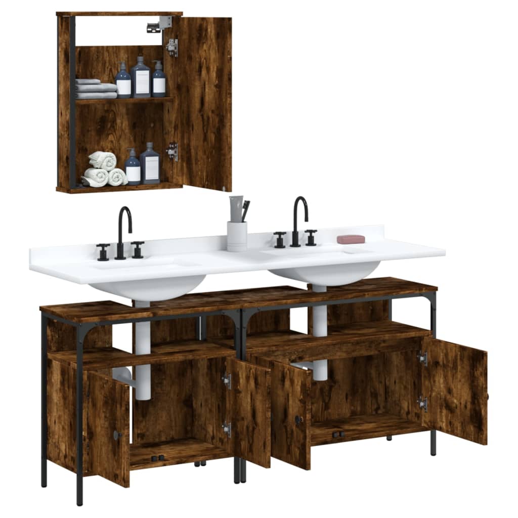 3-piece bathroom furniture set smoked oak wood material