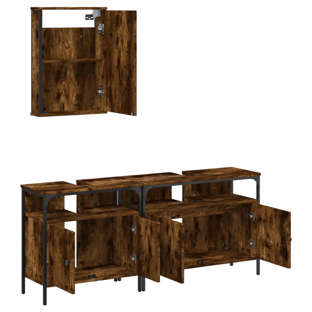 3-piece bathroom furniture set smoked oak wood material