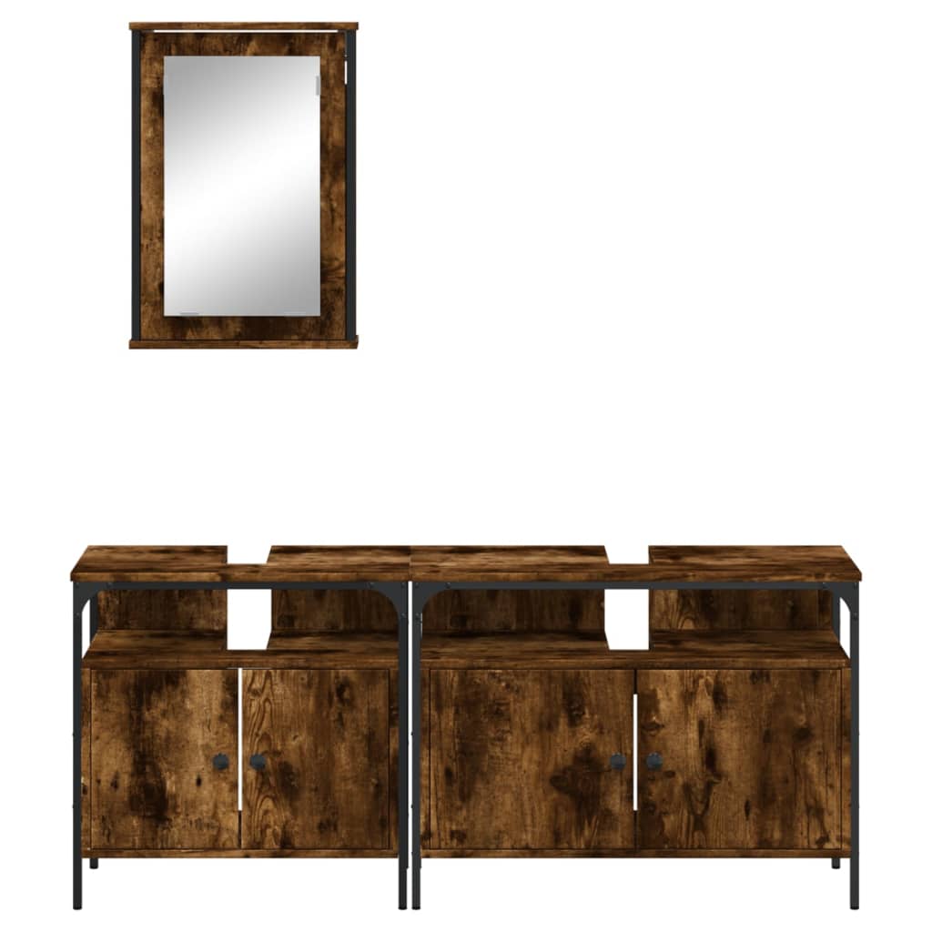 3-piece bathroom furniture set smoked oak wood material