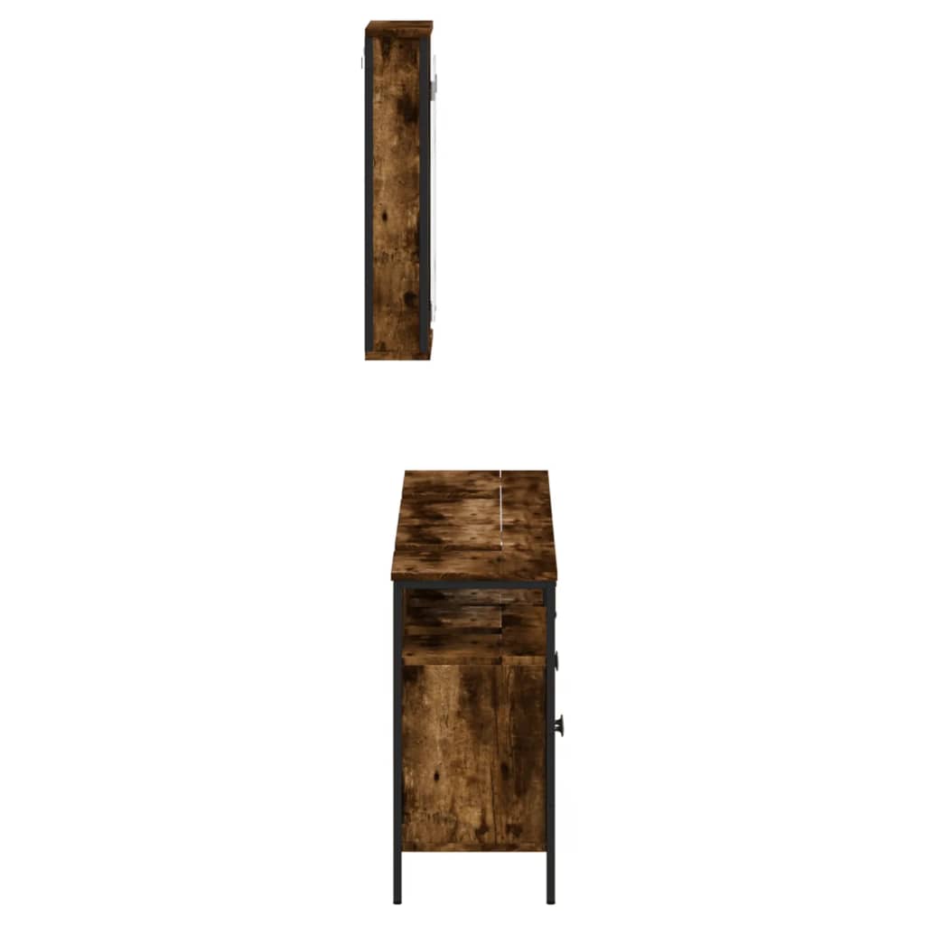 3-piece bathroom furniture set smoked oak wood material