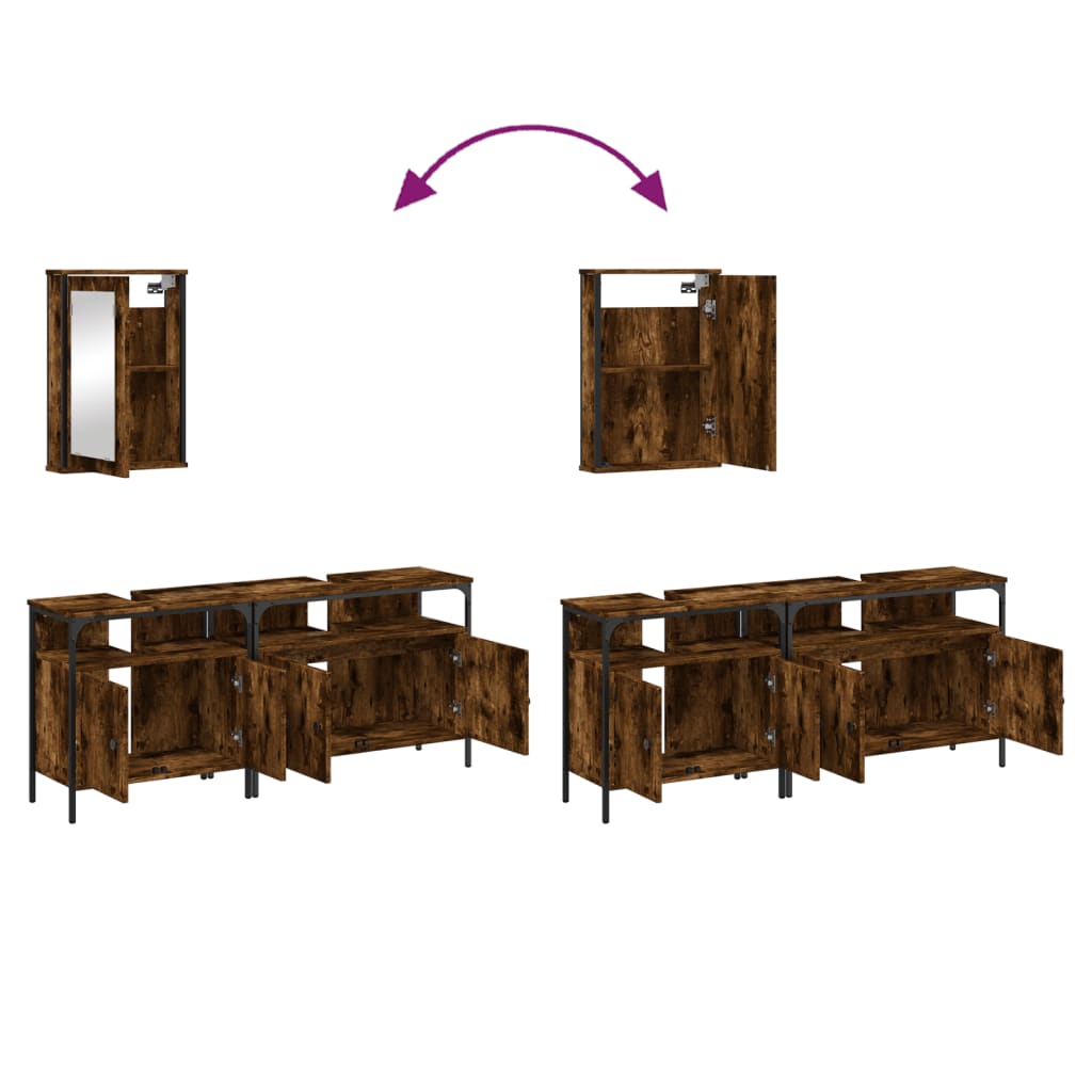 3-piece bathroom furniture set smoked oak wood material