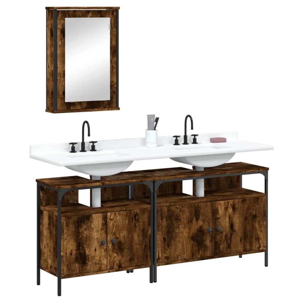3-piece bathroom furniture set smoked oak wood material