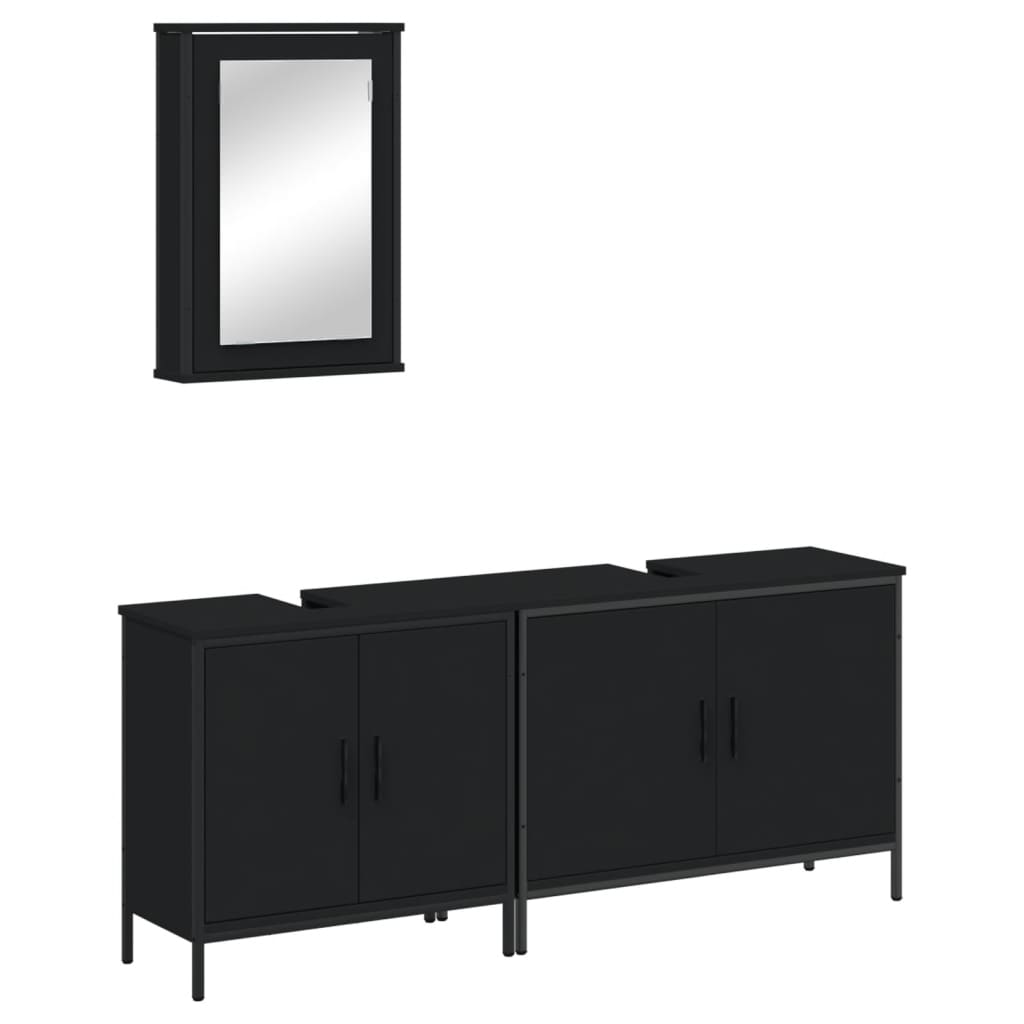 3-piece bathroom furniture set black wood-based material
