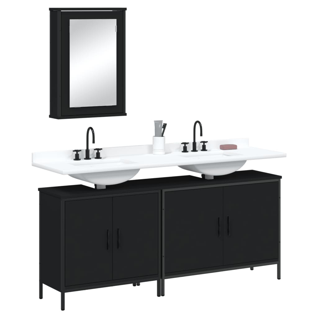 3-piece bathroom furniture set black wood-based material