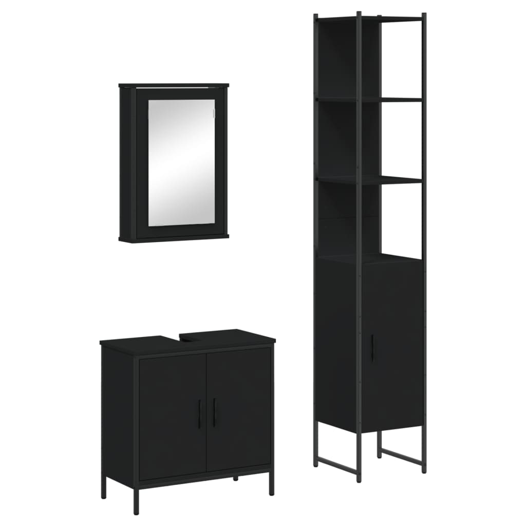 3-piece bathroom furniture set black wood-based material