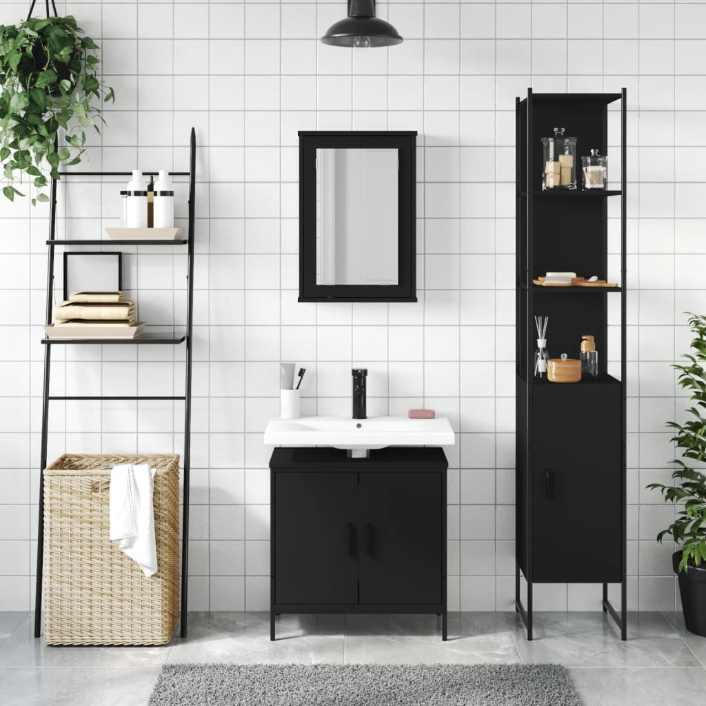 3-piece bathroom furniture set black wood-based material