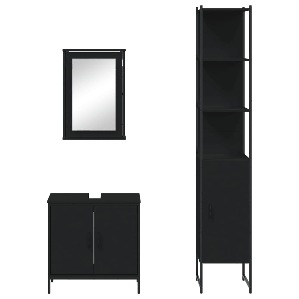 3-piece bathroom furniture set black wood-based material