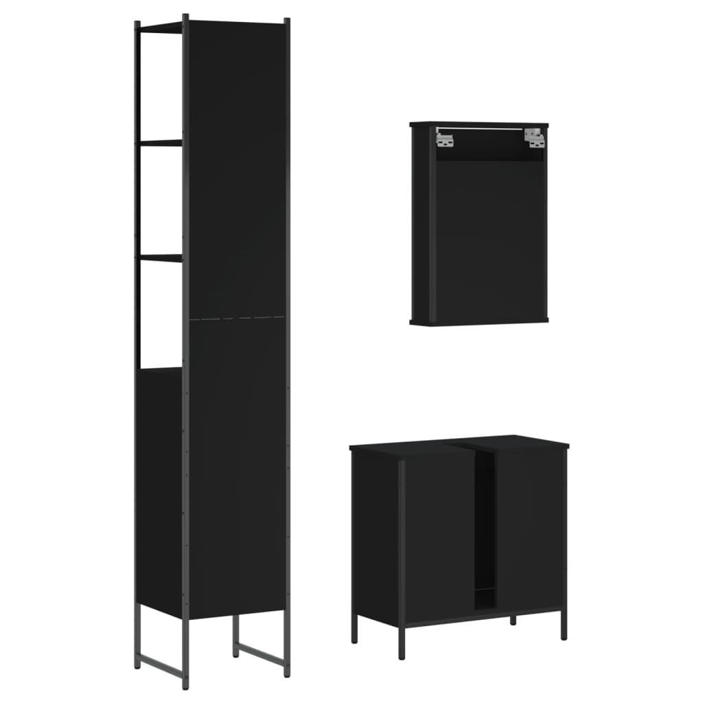 3-piece bathroom furniture set black wood-based material