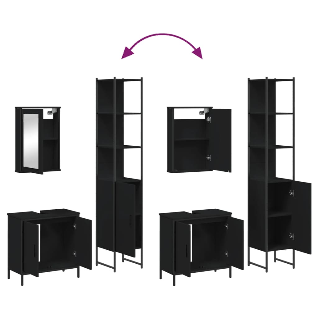 3-piece bathroom furniture set black wood-based material