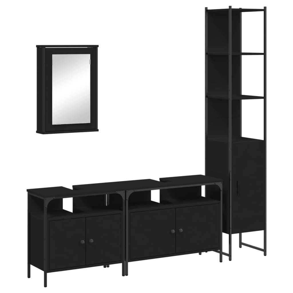 4-piece bathroom furniture set black wood-based material