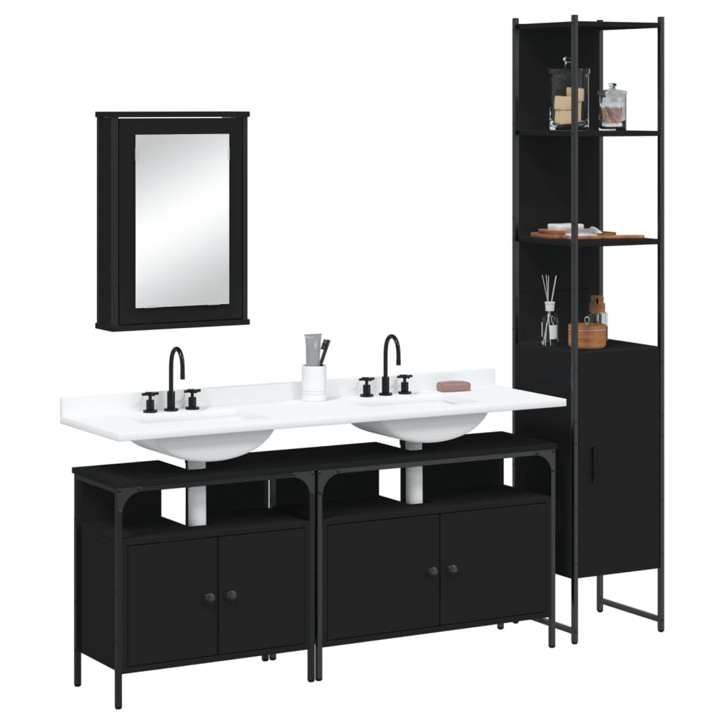 4-piece bathroom furniture set black wood-based material