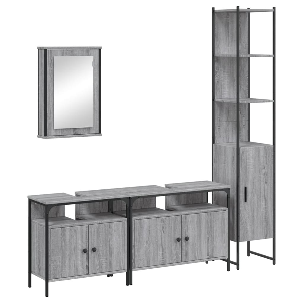 4-piece bathroom furniture set, grey Sonoma wood-based material