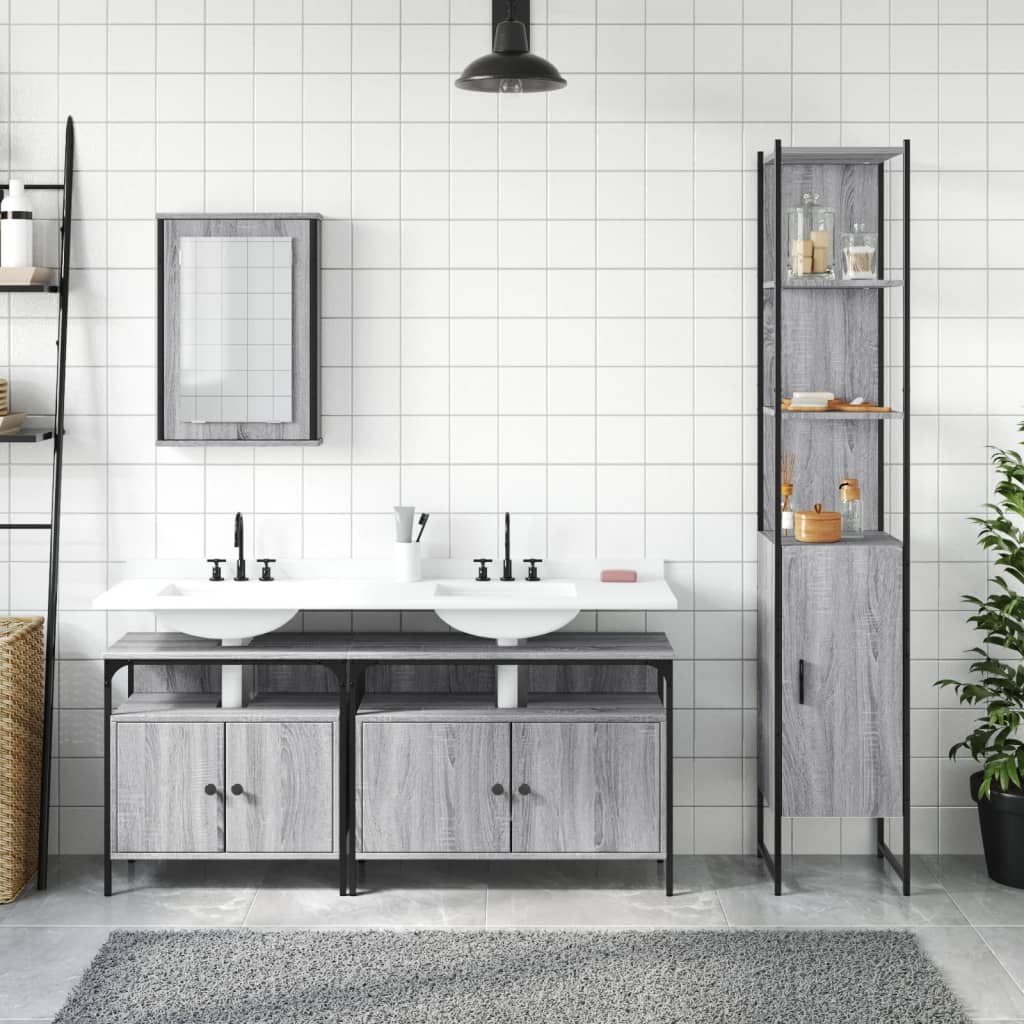 4-piece bathroom furniture set, grey Sonoma wood-based material