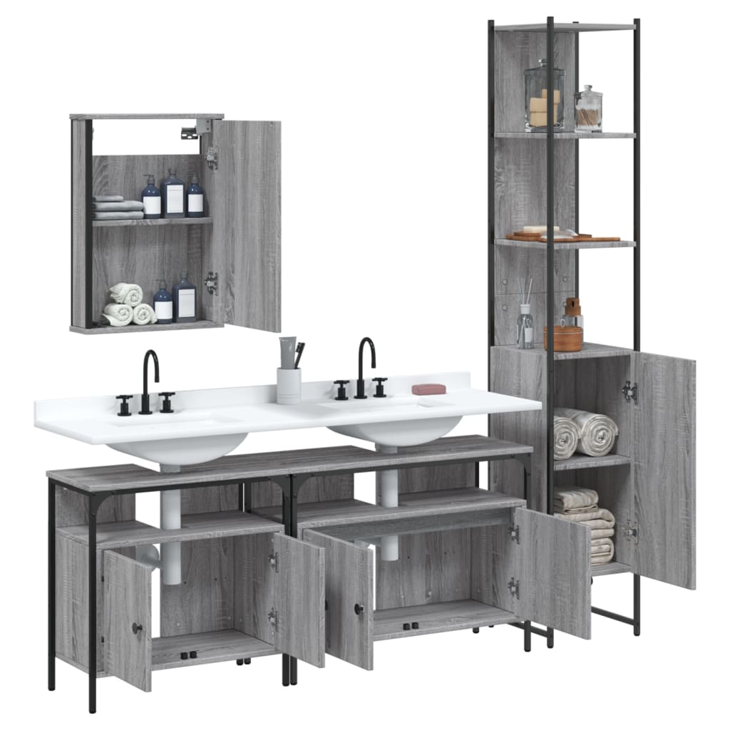 4-piece bathroom furniture set, grey Sonoma wood-based material