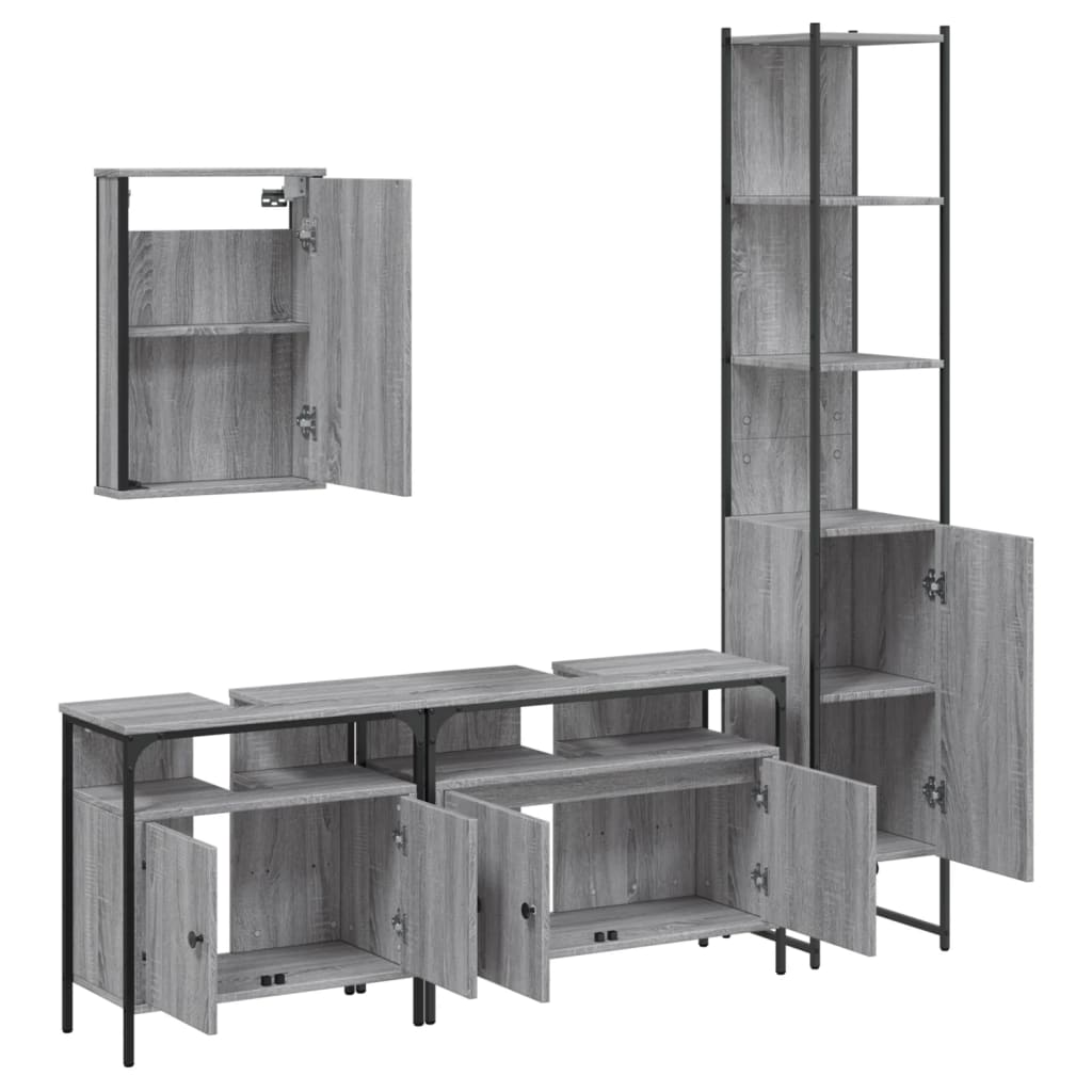 4-piece bathroom furniture set, grey Sonoma wood-based material