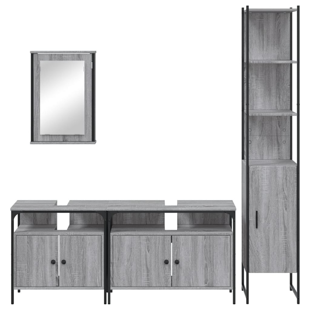 4-piece bathroom furniture set, grey Sonoma wood-based material
