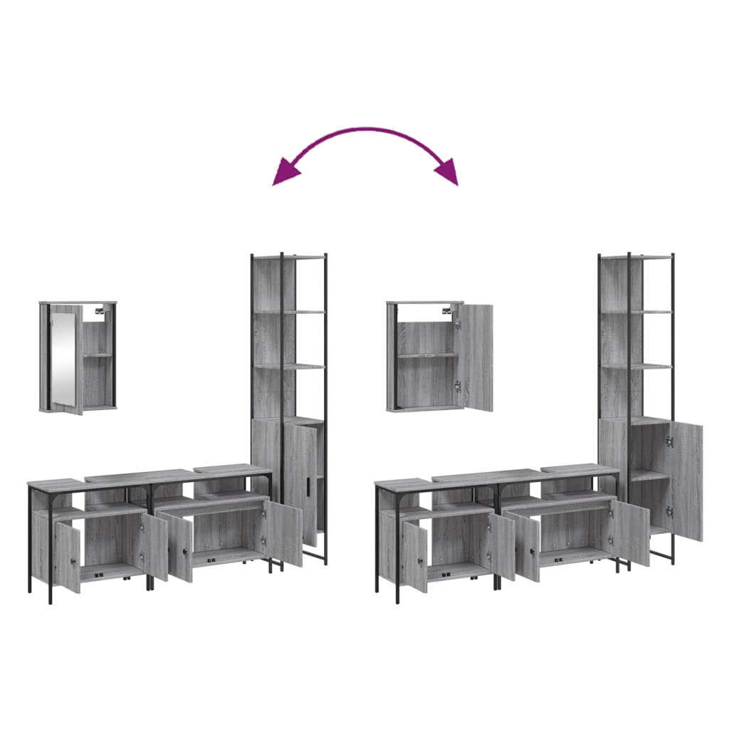 4-piece bathroom furniture set, grey Sonoma wood-based material
