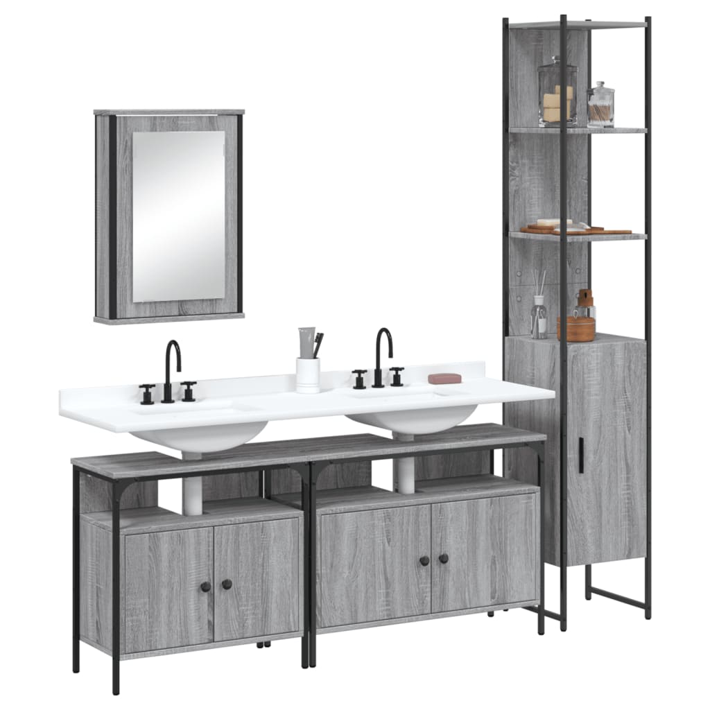 4-piece bathroom furniture set, grey Sonoma wood-based material
