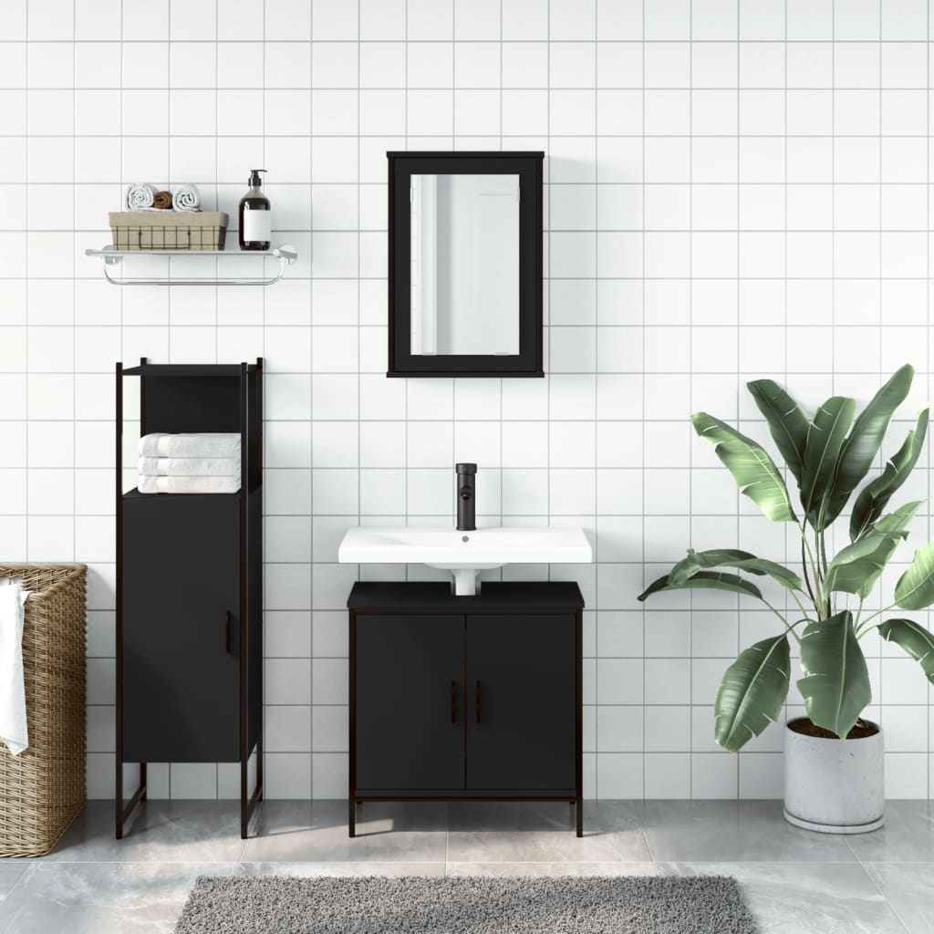 3-piece bathroom furniture set black wood-based material