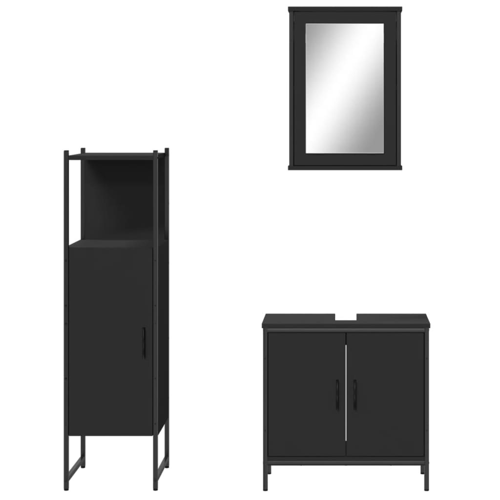 3-piece bathroom furniture set black wood-based material