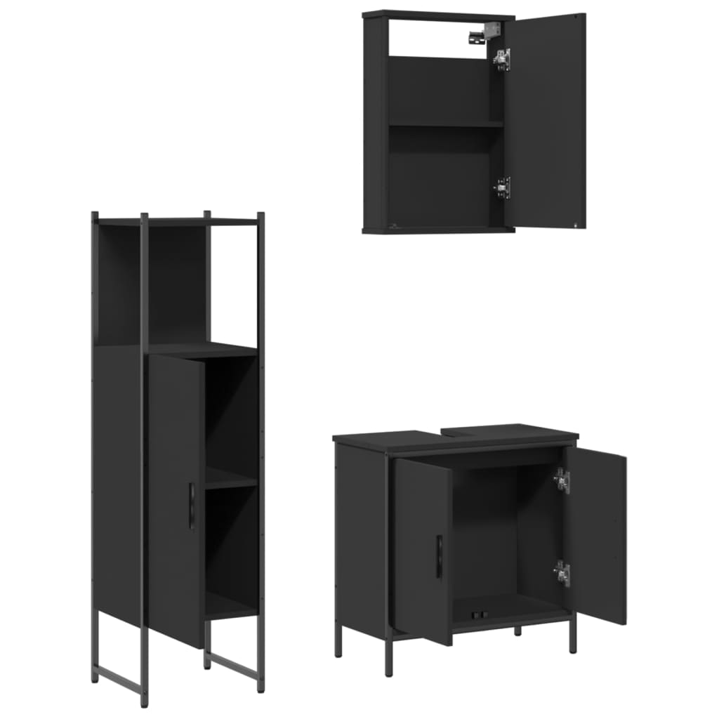 3-piece bathroom furniture set black wood-based material