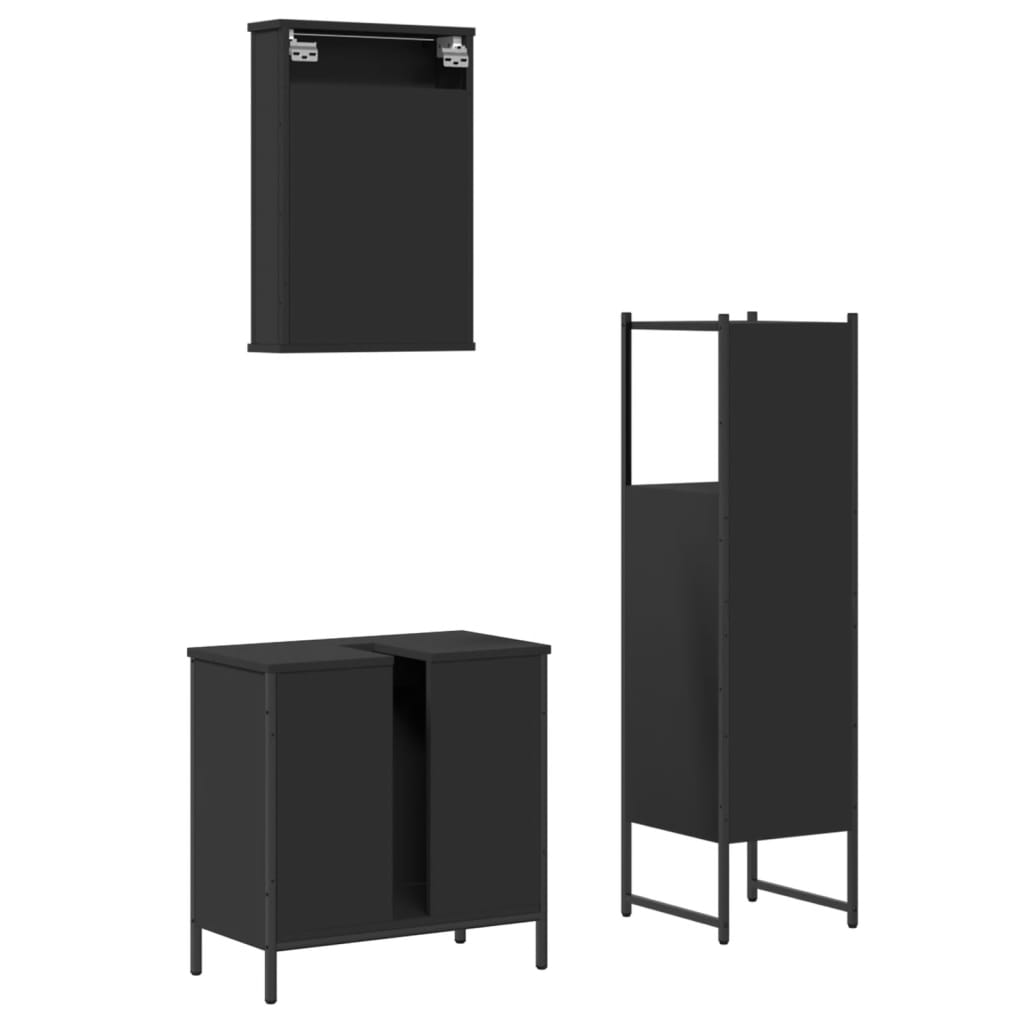3-piece bathroom furniture set black wood-based material