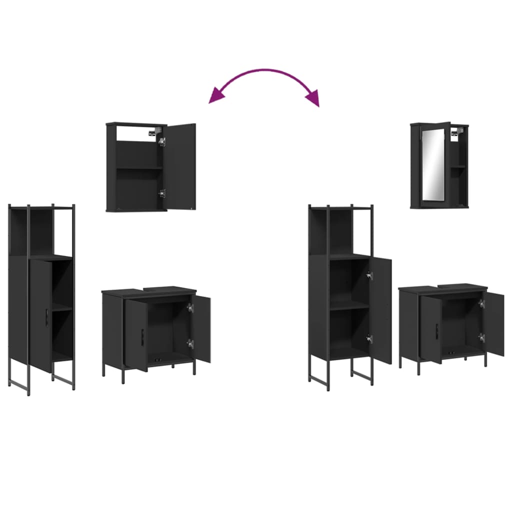 3-piece bathroom furniture set black wood-based material