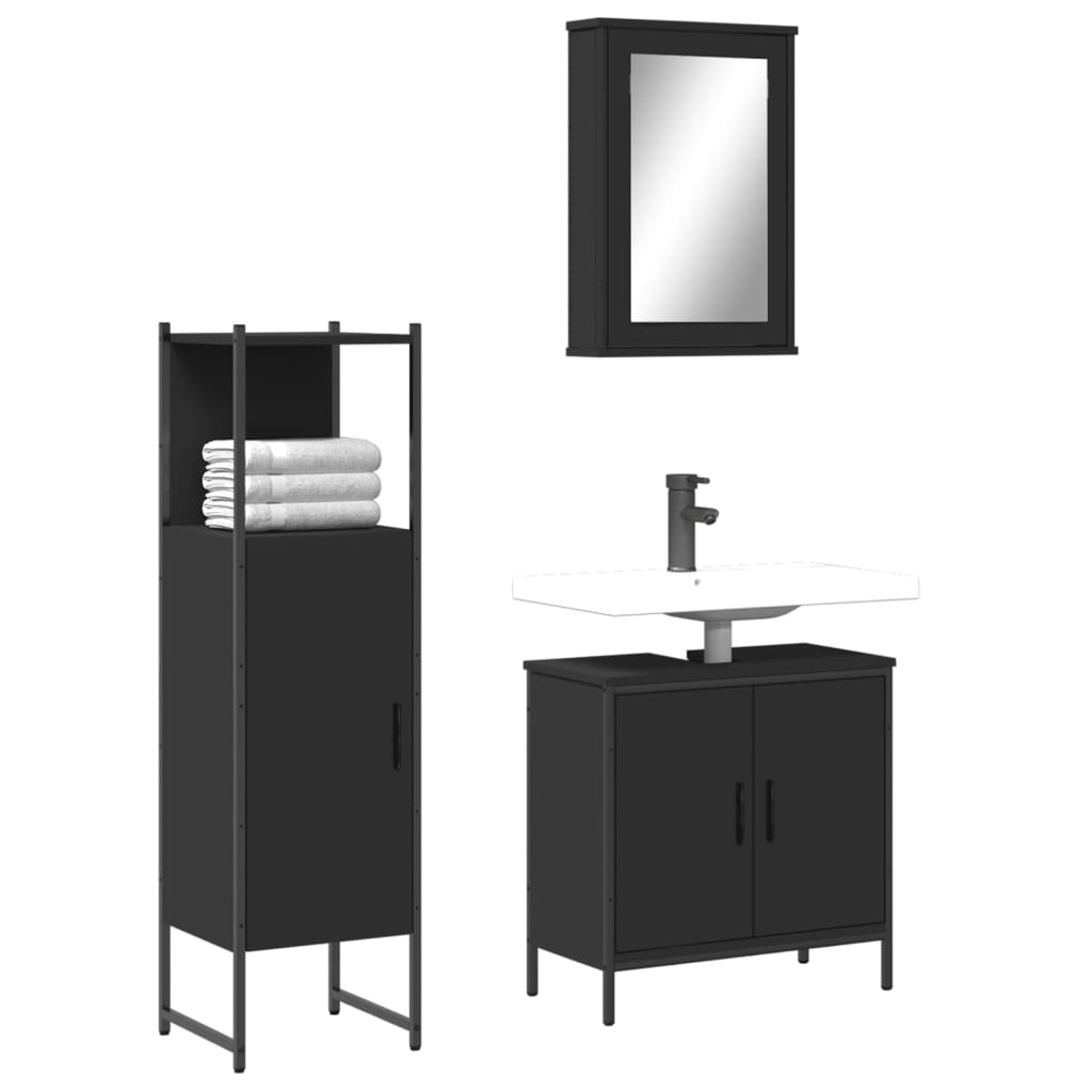 3-piece bathroom furniture set black wood-based material