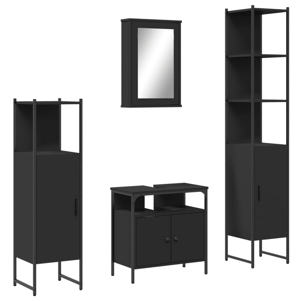 4-piece bathroom furniture set black wood-based material