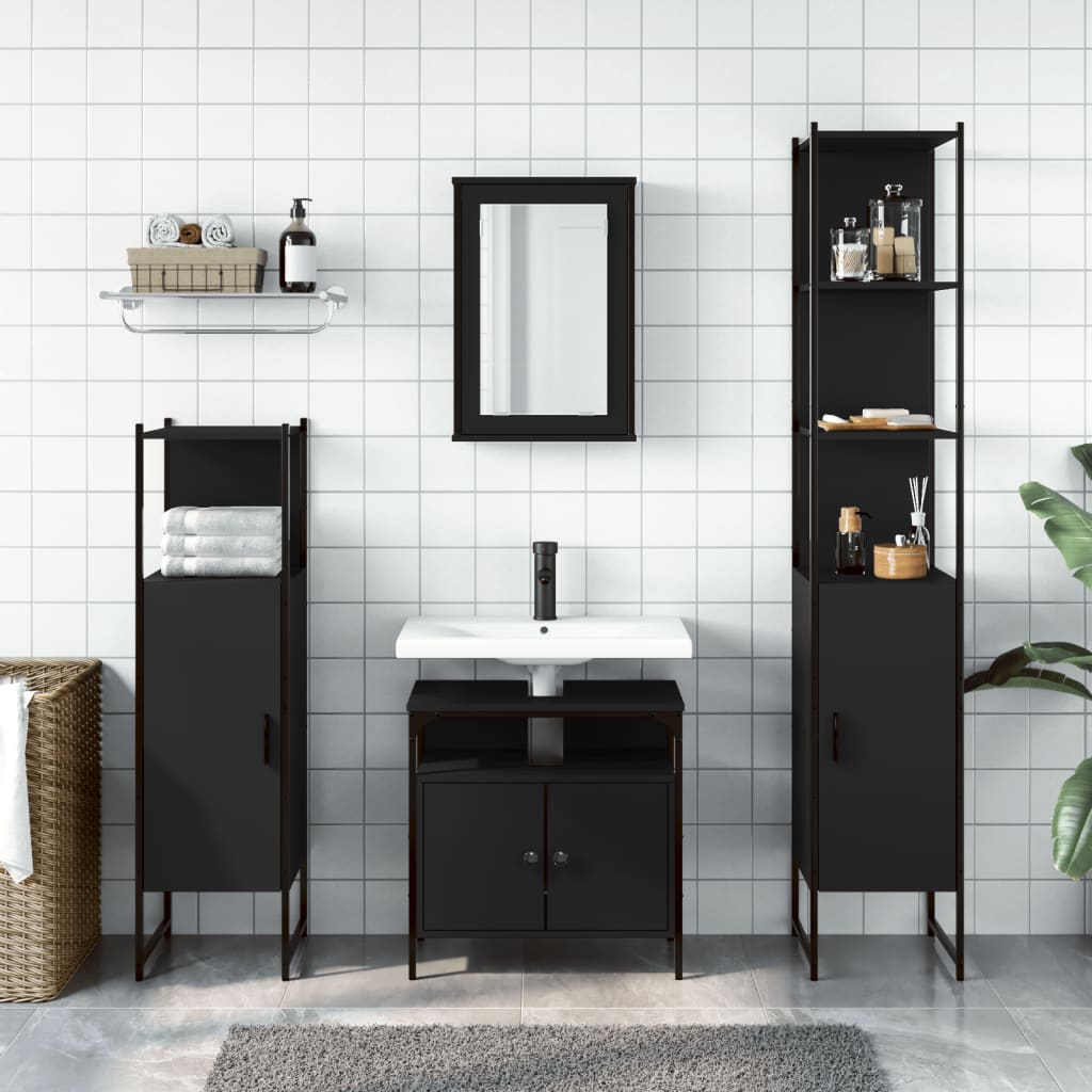 4-piece bathroom furniture set black wood-based material