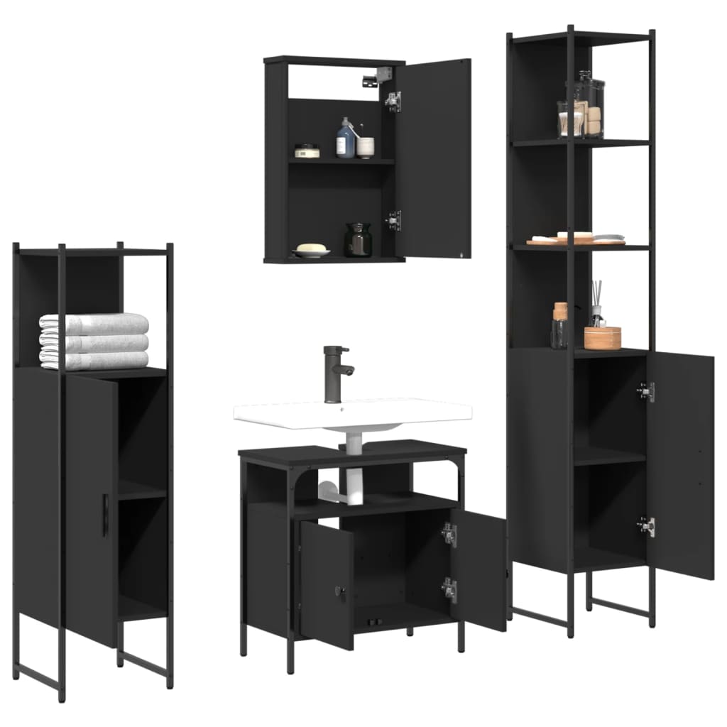 4-piece bathroom furniture set black wood-based material